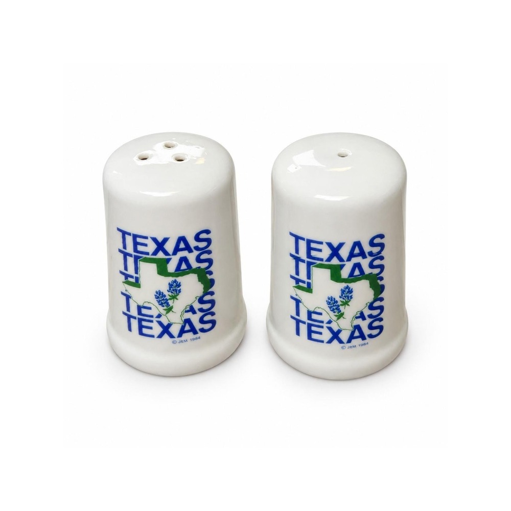 intage Texas Bluebonnet Salt & Pepper Shakers White Ceramic Souvenir Set